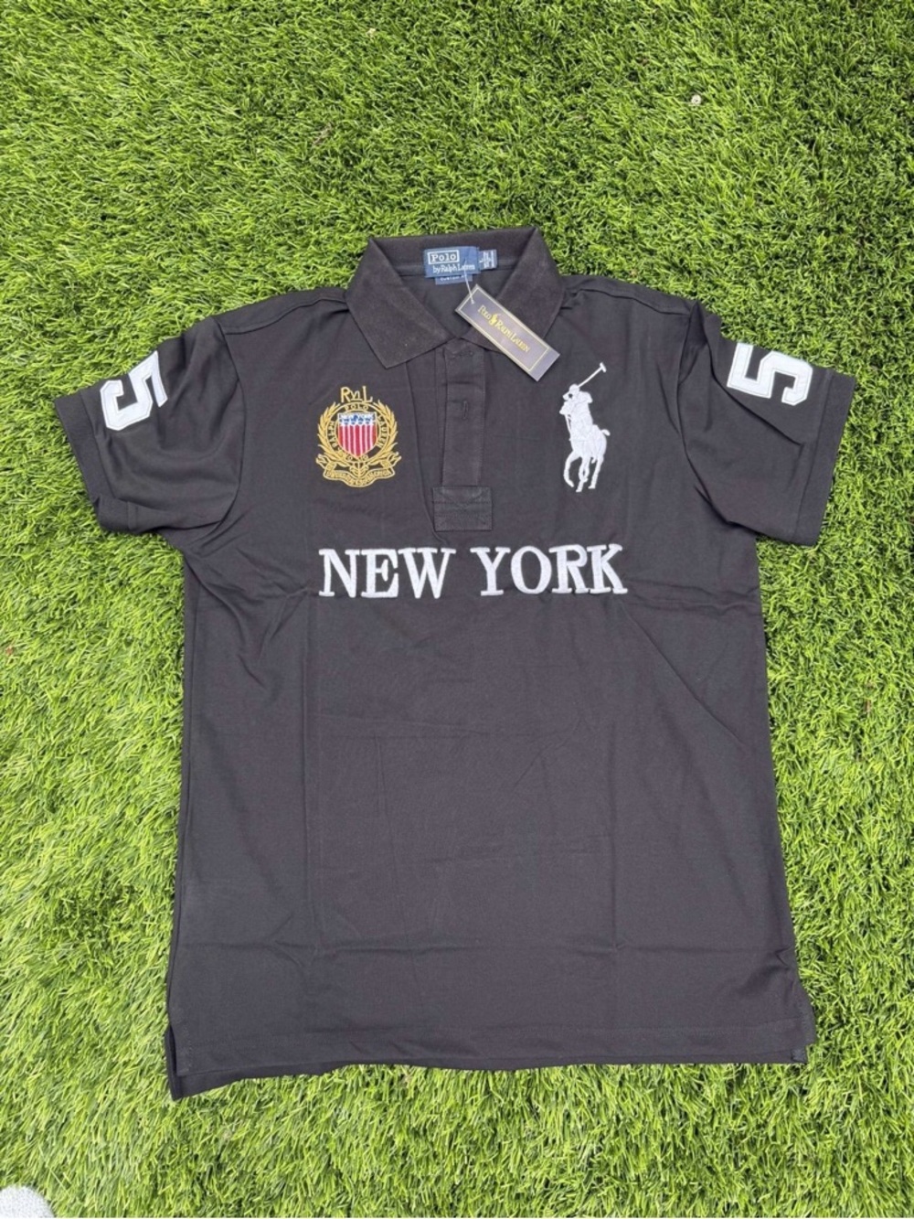 Ralph Lauren Black Polo with 'NEW YORK' Chest Embroidery ANY SIZE JS LMK